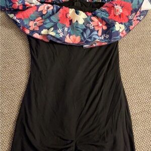Floral Off-Shoulder Black Dress